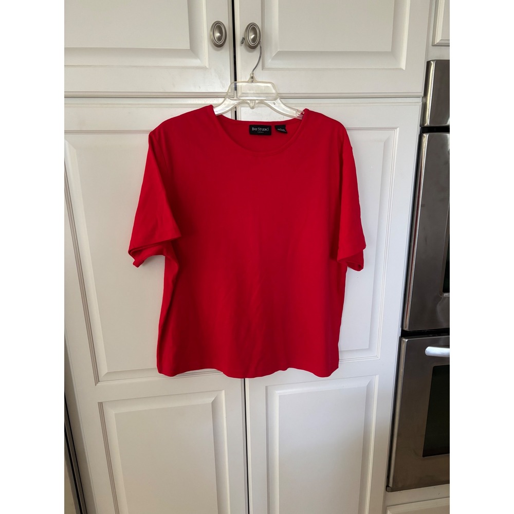 Bay Studio Plus Womens 1X Red Short Sleeve Crew Neck 100%‎ Cotton T-Shirt Top